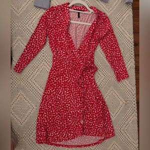 BCBG NWOT red and white faux wrap dress size XS